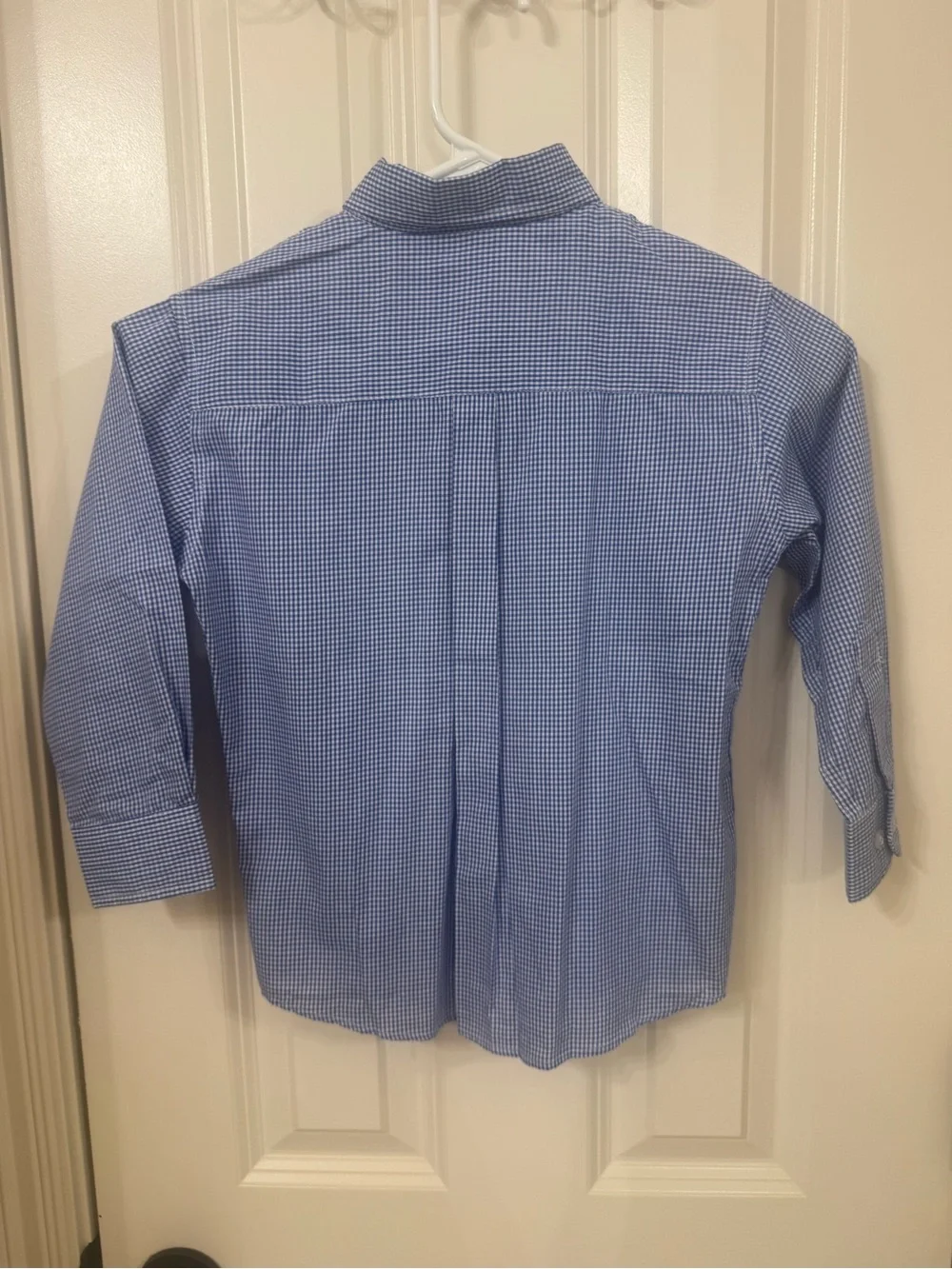 Vine la Vie Boys' Blue Gingham Button-Down Shirt with Red Patch